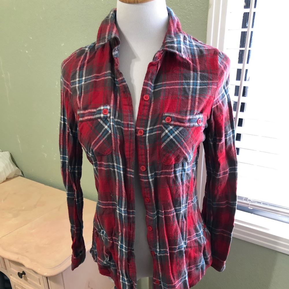Red, green, and white flannel.